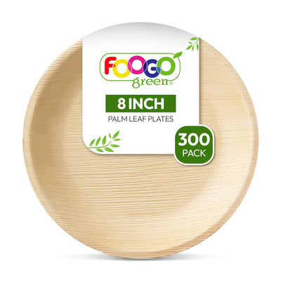 FOOGO Green 25 Disposable Palm Leaf Plates, 10"(25cm) Large Round, Eco Friendly Biodegradable Compostable Plates, Like Wooden Plates, Bamboo Plates, Paper Plates for Hot Food, Wedding Picnic Plates