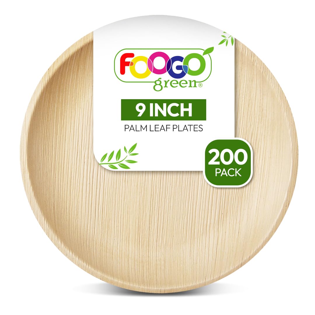 FOOGO Green 25 Disposable Palm Leaf Plates, 10"(25cm) Large Round, Eco Friendly Biodegradable Compostable Plates, Like Wooden Plates, Bamboo Plates, Paper Plates for Hot Food, Wedding Picnic Plates