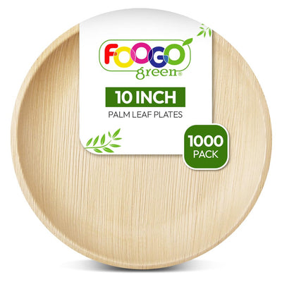 FOOGO Green 25 Disposable Palm Leaf Plates, 10"(25cm) Large Round, Eco Friendly Biodegradable Compostable Plates, Like Wooden Plates, Bamboo Plates, Paper Plates for Hot Food, Wedding Picnic Plates