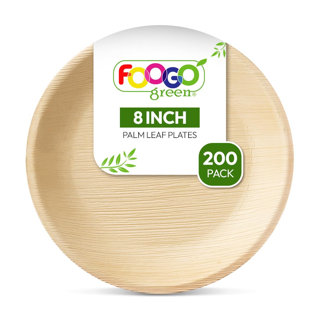 FOOGO Green 25 Disposable Palm Leaf Plates, 10"(25cm) Large Round, Eco Friendly Biodegradable Compostable Plates, Like Wooden Plates, Bamboo Plates, Paper Plates for Hot Food, Wedding Picnic Plates