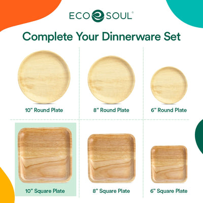 ECO SOUL 25 Disposable Palm Leaf Plates 6”(15cm) Square Small Bamboo Plate I Eco Friendly, Biodegradable, Compostable Heavy-Duty Plate, Wooden Plates for Party & Events I Microwave & Oven Safe