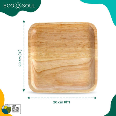 ECO SOUL 25 Disposable Palm Leaf Plates 6”(15cm) Square Small Bamboo Plate I Eco Friendly, Biodegradable, Compostable Heavy-Duty Plate, Wooden Plates for Party & Events I Microwave & Oven Safe