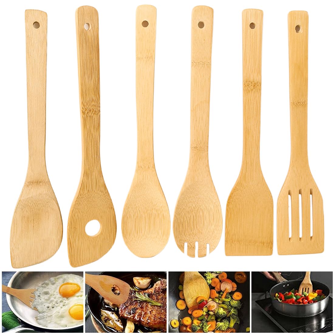 Wooden Spoons for Cooking, 7 PCS Bamboo Utensil Set, Kitchen Utensils Set, Wood Spatula Spoon Nonstick Premium, for Storage Kitchen Utensils Set, Wooden Utensils for Everyday Use