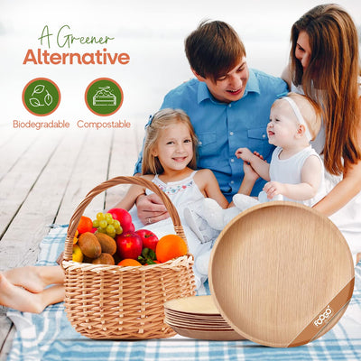 FOOGO Green 25 Disposable Palm Leaf Plates, 10"(25cm) Large Round, Eco Friendly Biodegradable Compostable Plates, Like Wooden Plates, Bamboo Plates, Paper Plates for Hot Food, Wedding Picnic Plates