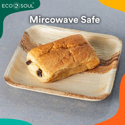 ECO SOUL 25 Disposable Palm Leaf Plates 6”(15cm) Square Small Bamboo Plate I Eco Friendly, Biodegradable, Compostable Heavy-Duty Plate, Wooden Plates for Party & Events I Microwave & Oven Safe