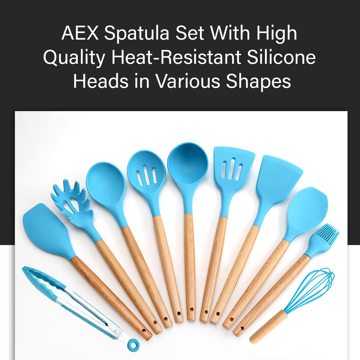 AEX Kitchen Utensils Set - 12 Pcs Cooking Utensils Set - Kitchen Utensils with Holder - Heat Resistant Silicone Utensil Set - Non-Stick Utensils with Wooden Handle - Spatula Utensil Set (Olive Green)