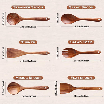 Wooden Kitchen Utensils Set 6-PCS -Cooking Utensils Set - Apartment Essentials Wooden Spoon and Spatulas for Cooking Premium Quality Housewarming Gifts Wooden Utensils for Everyday Use