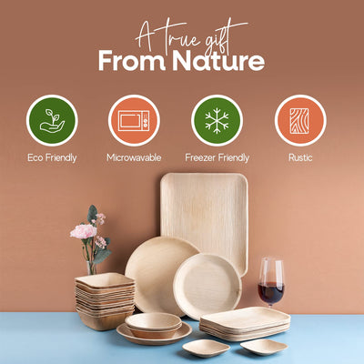 FOOGO Green 25 Disposable Palm Leaf Plates, 10"(25cm) Large Round, Eco Friendly Biodegradable Compostable Plates, Like Wooden Plates, Bamboo Plates, Paper Plates for Hot Food, Wedding Picnic Plates