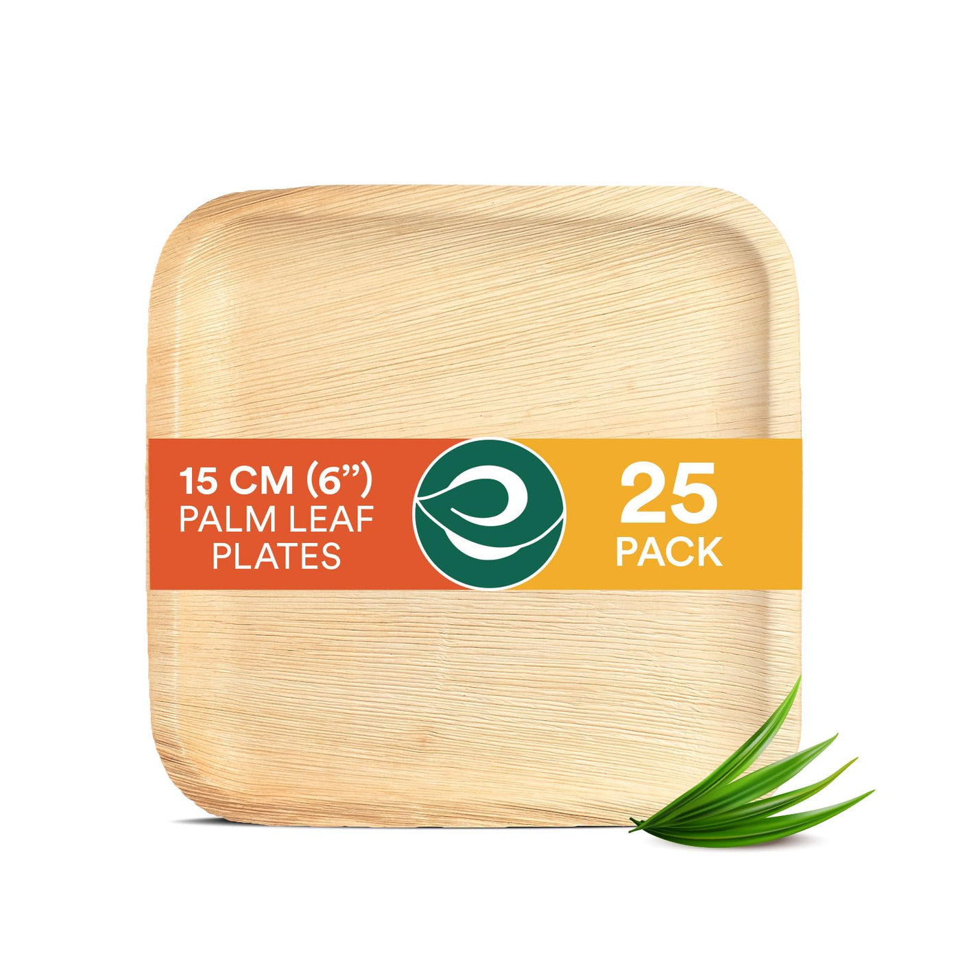 ECO SOUL 25 Disposable Palm Leaf Plates 6”(15cm) Square Small Bamboo Plate I Eco Friendly, Biodegradable, Compostable Heavy-Duty Plate, Wooden Plates for Party & Events I Microwave & Oven Safe