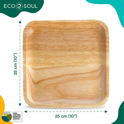 ECO SOUL 25 Disposable Palm Leaf Plates 6”(15cm) Square Small Bamboo Plate I Eco Friendly, Biodegradable, Compostable Heavy-Duty Plate, Wooden Plates for Party & Events I Microwave & Oven Safe