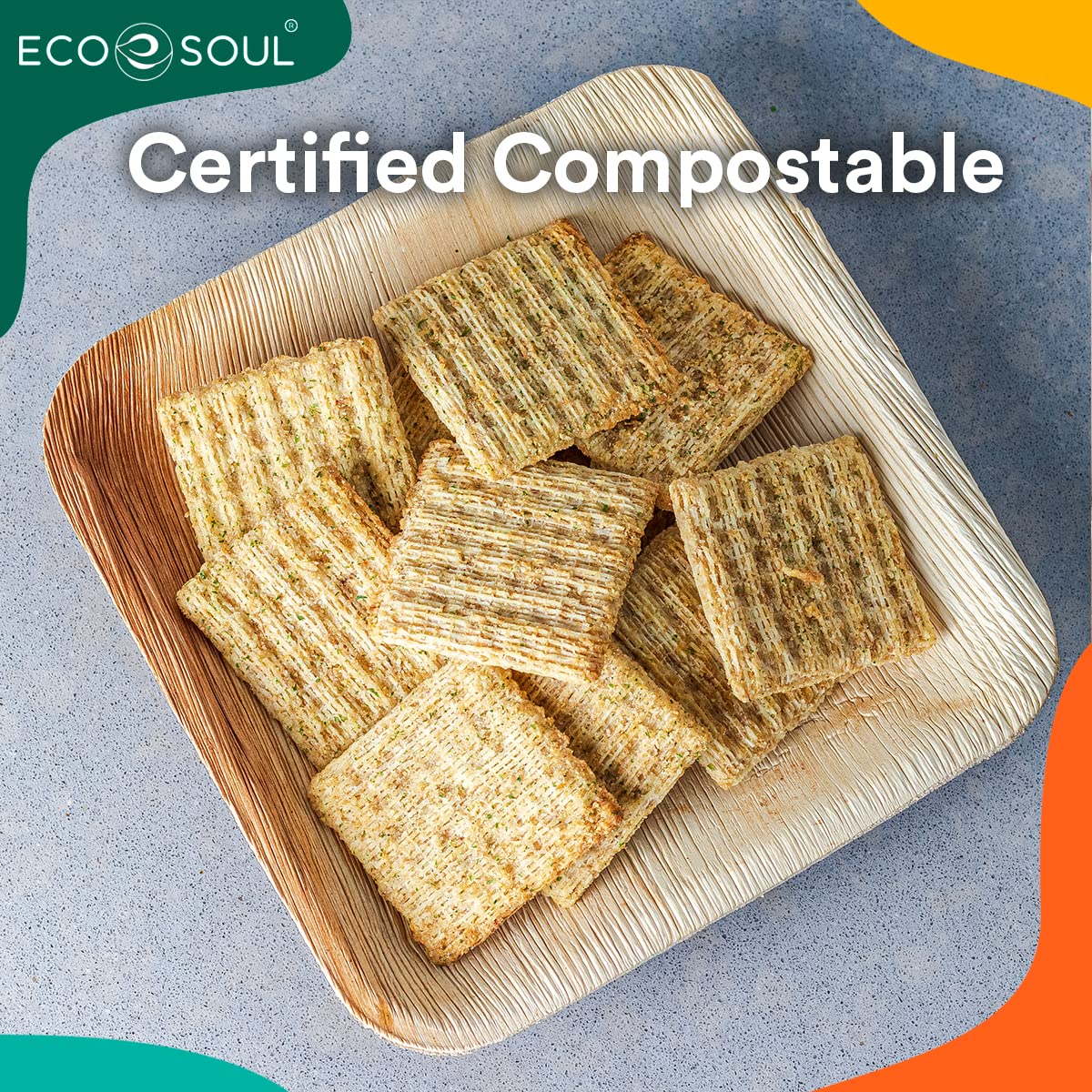 ECO SOUL 25 Disposable Palm Leaf Plates 6”(15cm) Square Small Bamboo Plate I Eco Friendly, Biodegradable, Compostable Heavy-Duty Plate, Wooden Plates for Party & Events I Microwave & Oven Safe