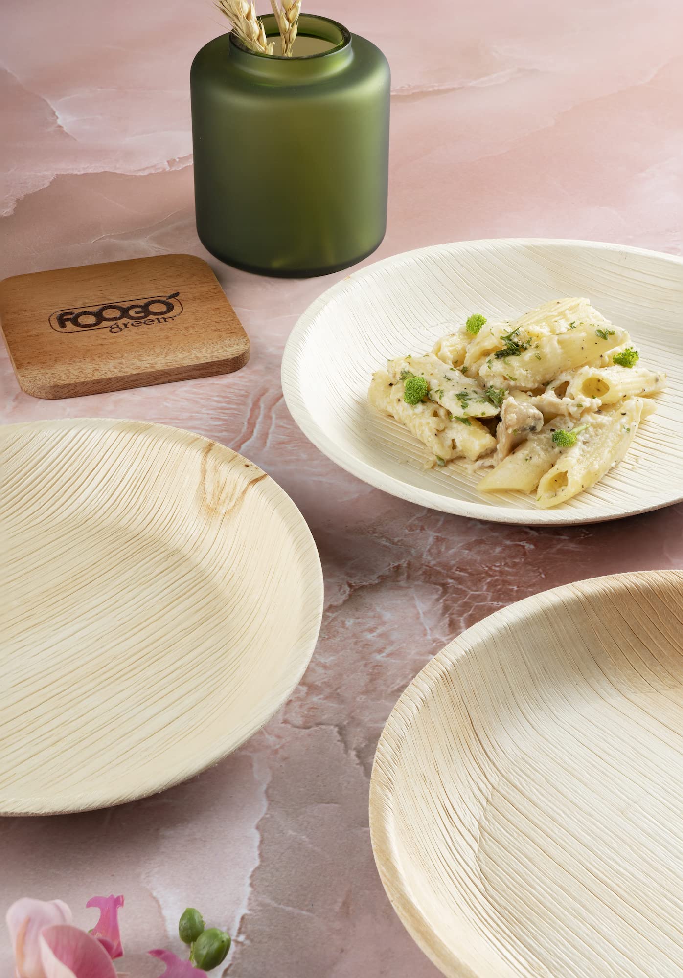 FOOGO Green 25 Disposable Palm Leaf Plates, 10"(25cm) Large Round, Eco Friendly Biodegradable Compostable Plates, Like Wooden Plates, Bamboo Plates, Paper Plates for Hot Food, Wedding Picnic Plates