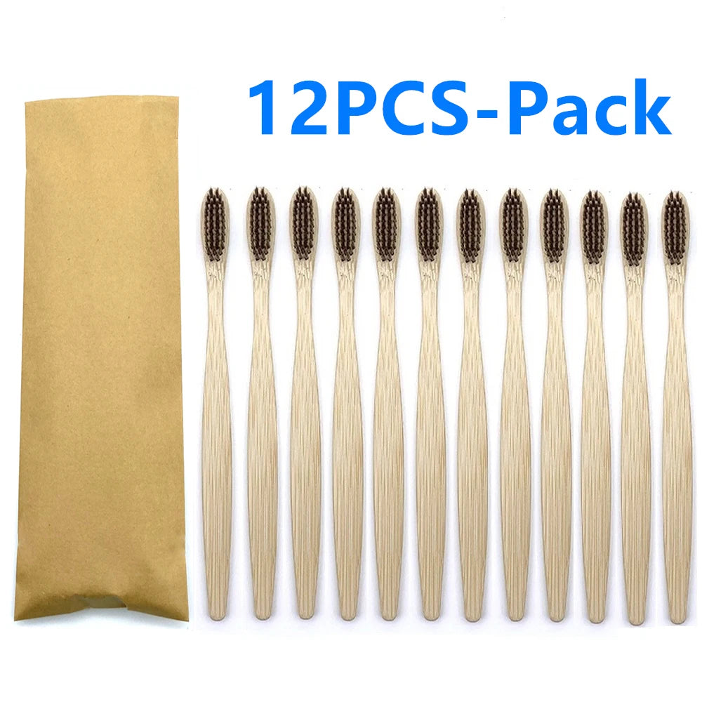 12PCS mixed color bamboo toothbrush Eco Friendly wooden Tooth Brush Soft bristle Tip Charcoal adults oral care toothbrush