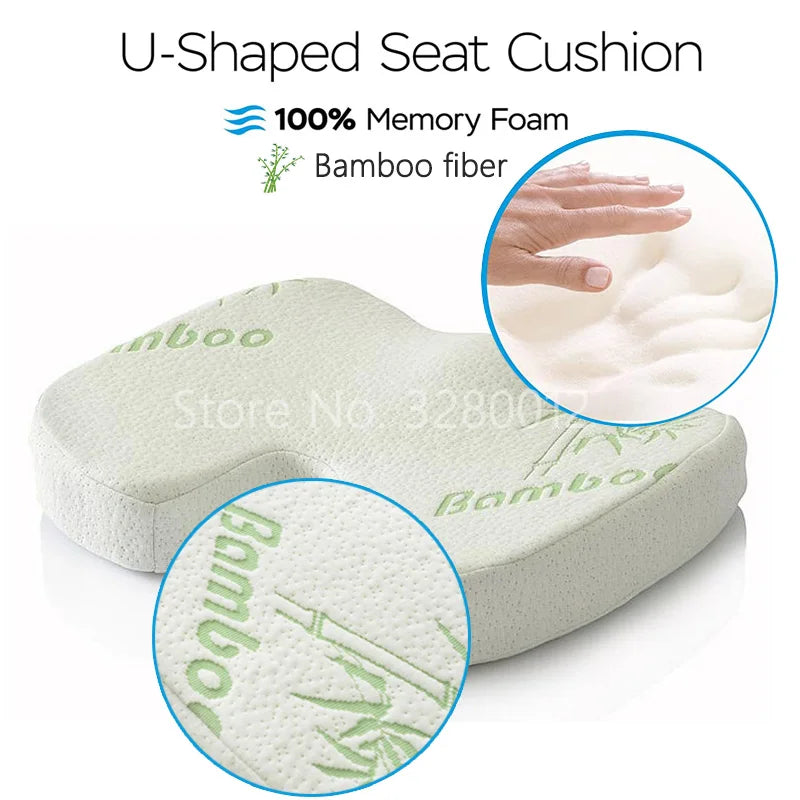 2 In 1 Bamboo Fiber Memory Foam Seat Cushion Back Cushion Slow Rebound Waist Support Set for Home Office Health Care Chair Pad