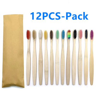 12PCS mixed color bamboo toothbrush Eco Friendly wooden Tooth Brush Soft bristle Tip Charcoal adults oral care toothbrush