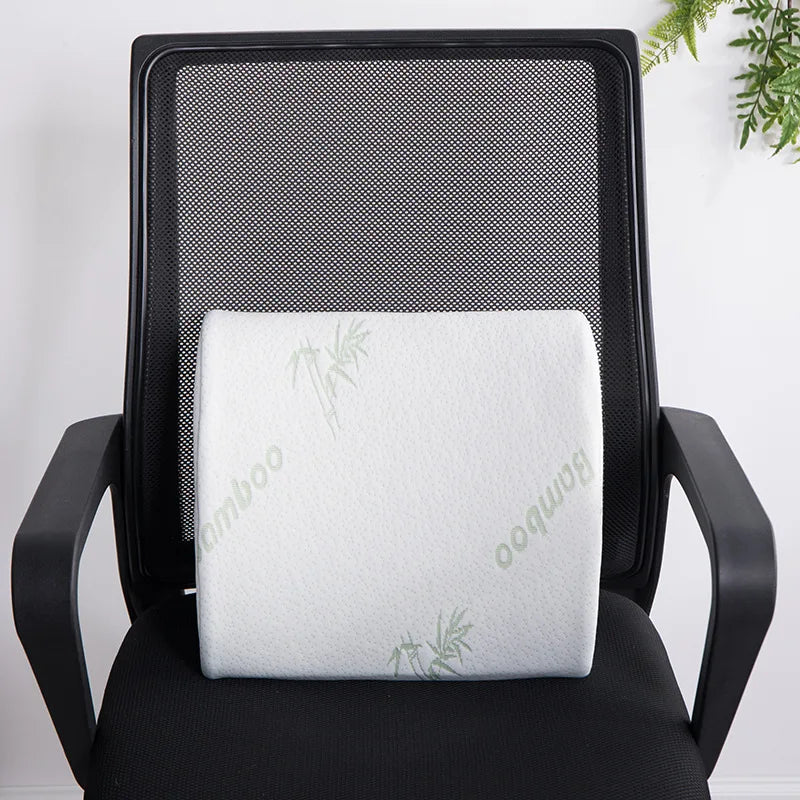 2 In 1 Bamboo Fiber Memory Foam Seat Cushion Back Cushion Slow Rebound Waist Support Set for Home Office Health Care Chair Pad