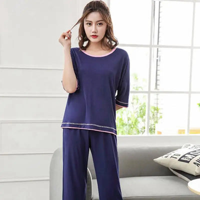 Womens Pajamas Sets Bamboo Fiber Short-Sleeve Shirts And Pants Pajama Set Sleepwear Women Sexy Summer Homewear Autumn