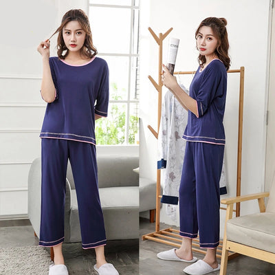 Womens Pajamas Sets Bamboo Fiber Short-Sleeve Shirts And Pants Pajama Set Sleepwear Women Sexy Summer Homewear Autumn