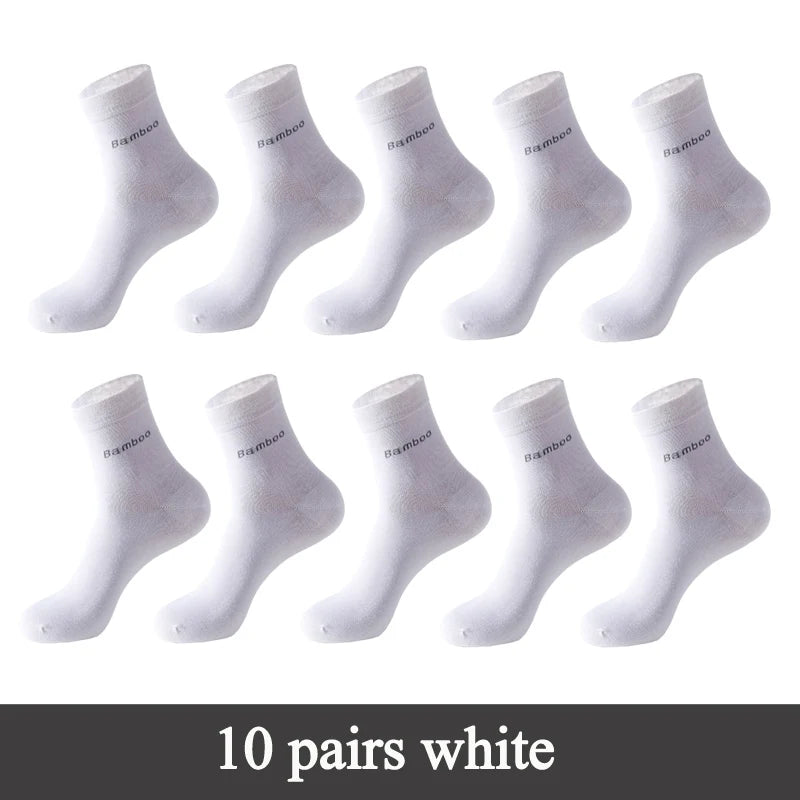 10 Pairs / Lot Bamboo Fiber Socks Men Casual Business Anti-Bacterial Breatheable Men's Crew Socks High Quality Guarantee Sock