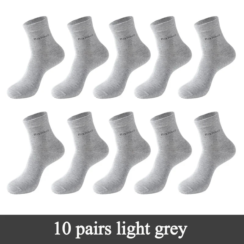 10 Pairs / Lot Bamboo Fiber Socks Men Casual Business Anti-Bacterial Breatheable Men's Crew Socks High Quality Guarantee Sock