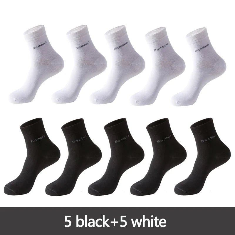 10 Pairs / Lot Bamboo Fiber Socks Men Casual Business Anti-Bacterial Breatheable Men's Crew Socks High Quality Guarantee Sock