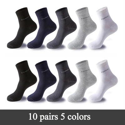 10 Pairs / Lot Bamboo Fiber Socks Men Casual Business Anti-Bacterial Breatheable Men's Crew Socks High Quality Guarantee Sock