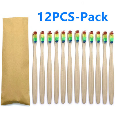 12PCS mixed color bamboo toothbrush Eco Friendly wooden Tooth Brush Soft bristle Tip Charcoal adults oral care toothbrush