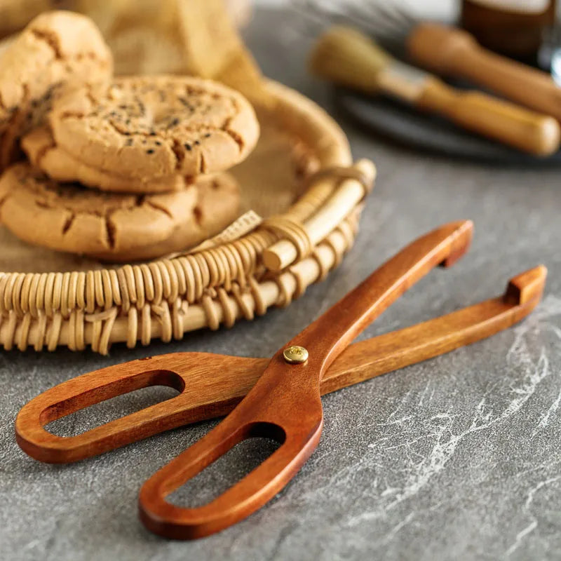 Bamboo Food Tongs Kitchen Tongs Salad Scissors BBQ Cooking Tool Salad Bacon Steak Bread Cake Wooden Clip Home Kitchen Utensil