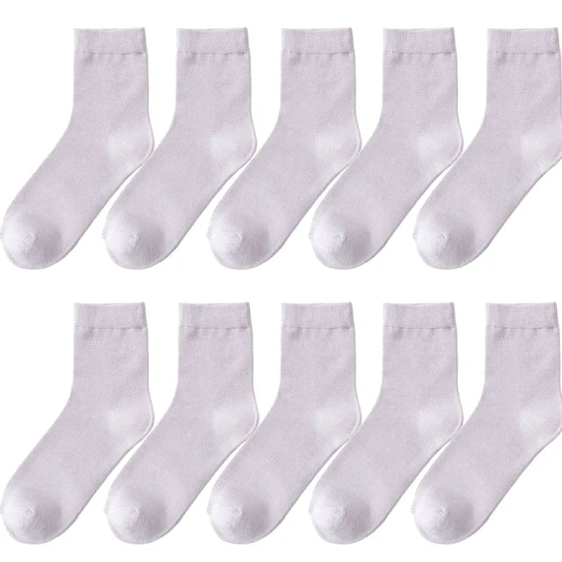 10 Pair Women's Bamboo Fiber Socks Harajuku Retro Solid Color Casual Ladies Set Black Socks Korean Style White Socks Wholesale