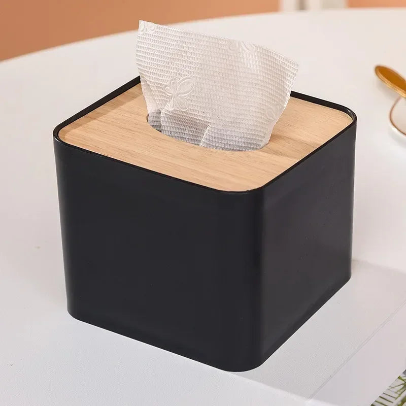 Tissue Box Table Napkin Rings Tissue case Paper Box Container Bamboo Cover Solid Wood Storage Box Home Table Decoration