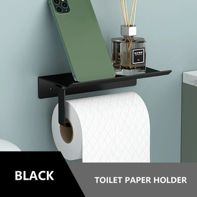 Toilet Paper Holder Space Aluminum Wall Mounted Black Toilet Paper Roll Holder Bathroom Accessories Hardware Decor Storage Shelf