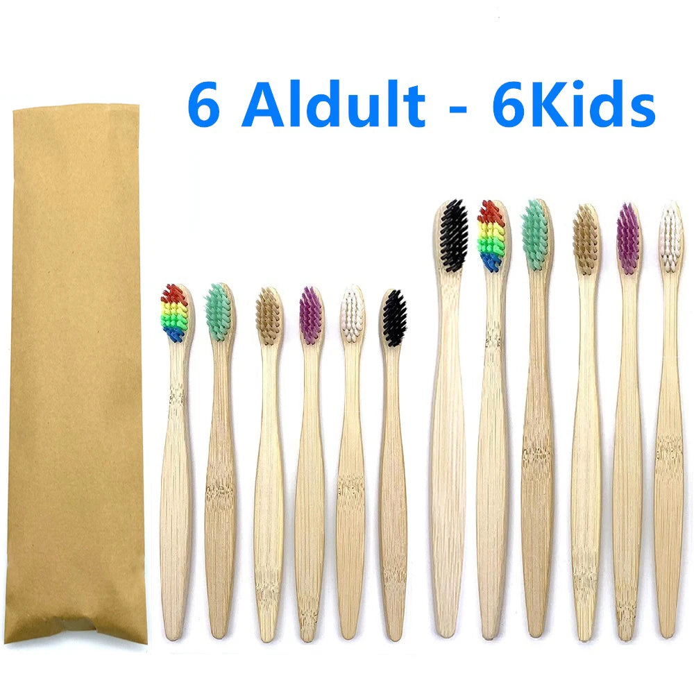 12PCS mixed color bamboo toothbrush Eco Friendly wooden Tooth Brush Soft bristle Tip Charcoal adults oral care toothbrush