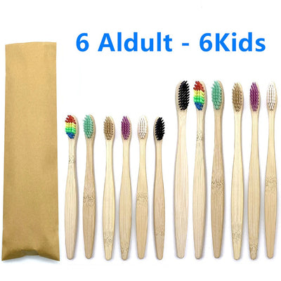 12PCS mixed color bamboo toothbrush Eco Friendly wooden Tooth Brush Soft bristle Tip Charcoal adults oral care toothbrush