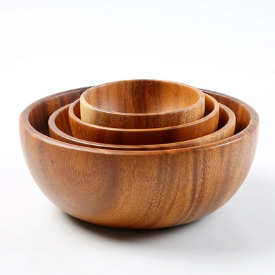 Simple Acacia Wood Bowl Household Salad Mixing Wooden Basin Kneading Solid Wood Bowl Thickened Soaking Bowl Wooden Tableware