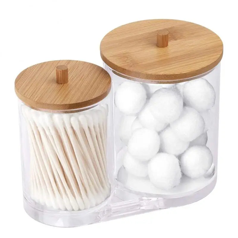 Acrylic Storage Box Bathroom Jar Makeup Organizer Cotton Round Pad Holder Cotton Swab Box Qtip Holder Dispenser With Bamboo Lid