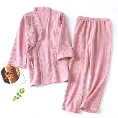 Japanese Kimono Set 100% Cotton Crepe Pajamas Two-piece Couple Loose Men's And Women's Sweat Steaming Suit Home Service Set