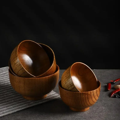 Japanese Style Wooden Bowl Jujube Wooden Bowl Round Large Soup Bowl Creative Children's Rice Bowl Tableware