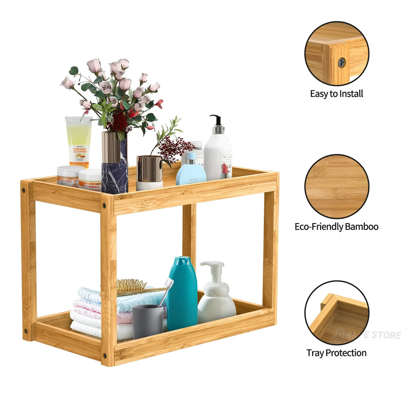 Makeup Organizer Bamboo Bathroom Shelf For Cosmetics Perfume Lipstick Skincare Organizers Bathroom Countertop Organizer