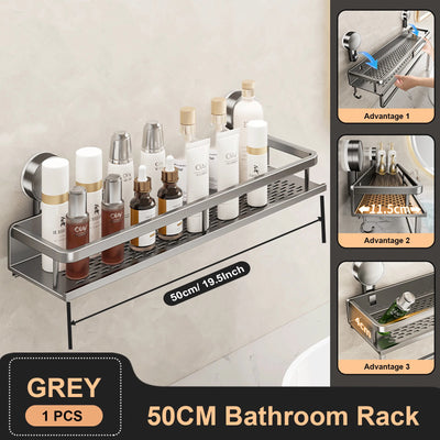 Suction Cup Bathroom Rack Bathroom Shelf Toilet Space Aluminum No Drill Hanging Rack Bathroom Organizer Hang On the Wall