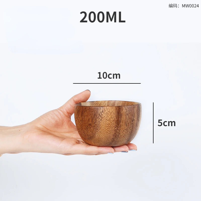 Simple Acacia Wood Bowl Household Salad Mixing Wooden Basin Kneading Solid Wood Bowl Thickened Soaking Bowl Wooden Tableware