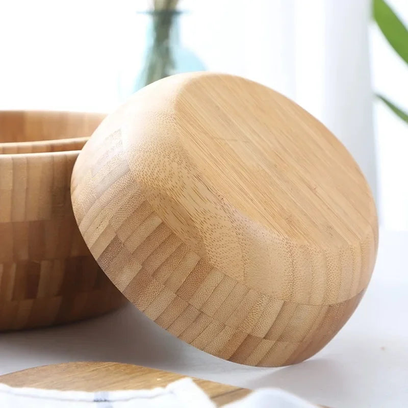 Bamboo Salad Bowl and Noodle Mixing Bowl Large Bamboo Wooden Tableware Thickened Natural Material No Paint No Wax