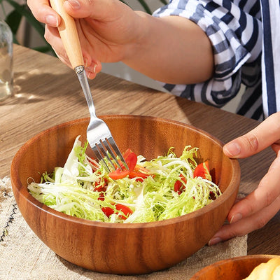 Simple Acacia Wood Bowl Household Salad Mixing Wooden Basin Kneading Solid Wood Bowl Thickened Soaking Bowl Wooden Tableware