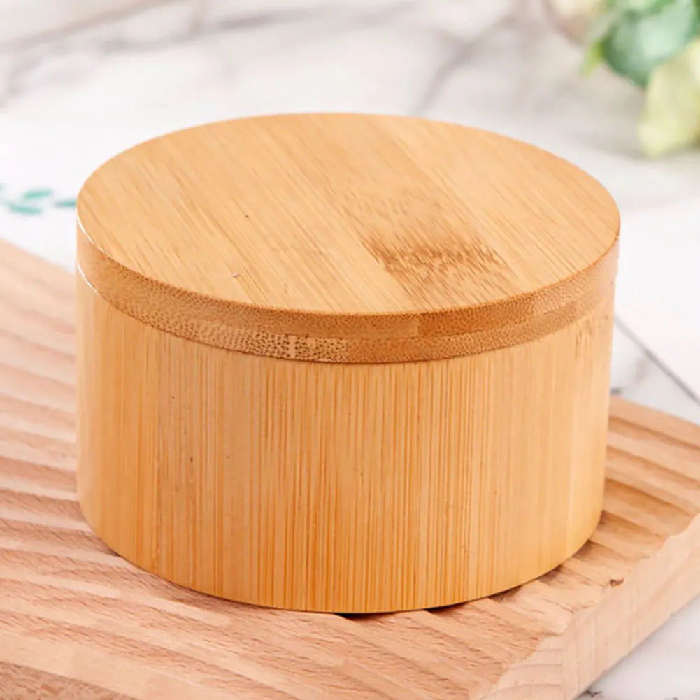 Bamboo Salt Cellar with Magnetic Swivel Lid Bamboo Storage Box Salt Box Round Salt Container for Storing Salt Pepper Sugar Herbs