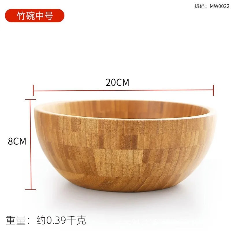 Japanese style home salad wooden bowl, mixing bamboo bowl, large size, and noodle wooden basin with engraved logo