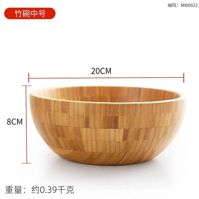 Japanese style home salad wooden bowl, mixing bamboo bowl, large size, and noodle wooden basin with engraved logo