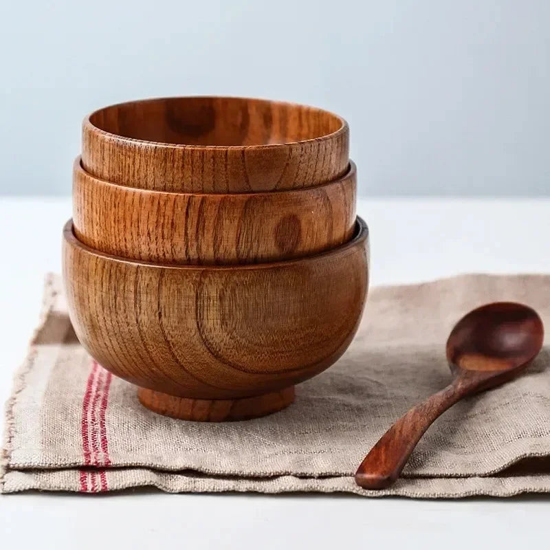 Japanese Style Wooden Bowl Jujube Wooden Bowl Round Large Soup Bowl Creative Children's Rice Bowl Tableware