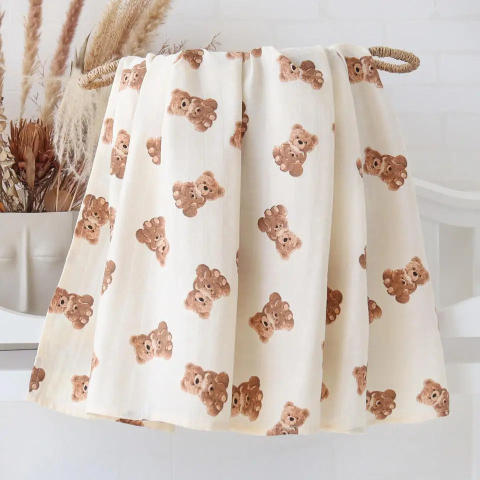 Bamboo Cotton Baby Muslin Swaddle Warp  2 Layers New Born Swaddle Floral Muslin Diaper