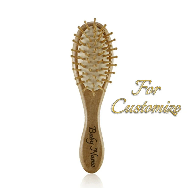 Personalized Wooden Baby Brush Custom Name Baby Wool Comb New Born Hair Brush Infant Head Massager Bath Brush Comb for Kids