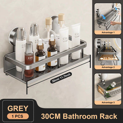 Suction Cup Bathroom Rack Bathroom Shelf Toilet Space Aluminum No Drill Hanging Rack Bathroom Organizer Hang On the Wall