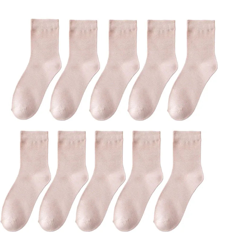 10 Pair Women's Bamboo Fiber Socks Harajuku Retro Solid Color Casual Ladies Set Black Socks Korean Style White Socks Wholesale